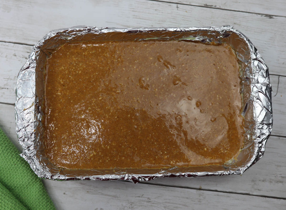 pumpkin cheesecake mixture on top of brownies mix.