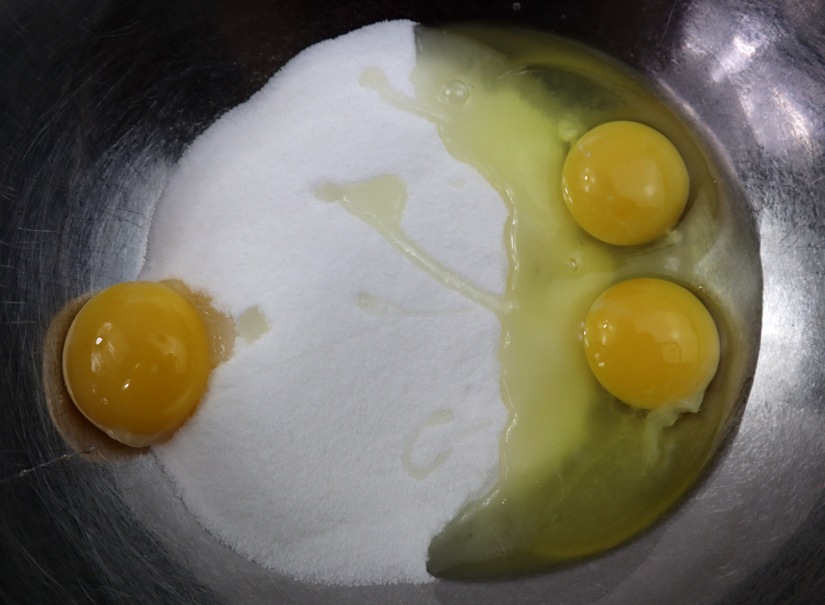 eggs and sugar in a large bowl.