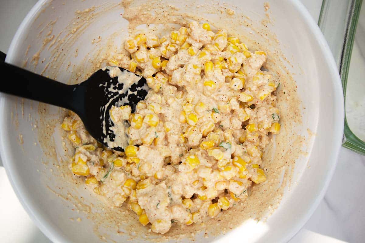 Corn mixed with mayo sour cream.