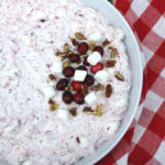 cranberry fluff in a large white bowl.