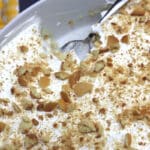 banana pudding in an oval dish.