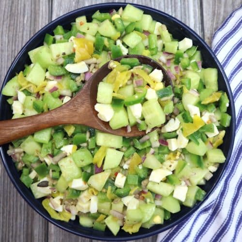 hot girl summer salad in a dark blue bowl.