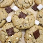 Smores cookies laid out on a natural parchment paper.
