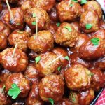 Cranberry meatballs stacked.