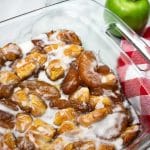 apple pie bubble up served in a glass baking dish.
