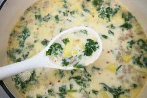 Zuppa Toscana cooked in a large pot.