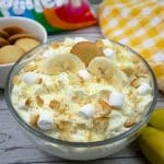 Banana Fluff in a clear glass bowl.