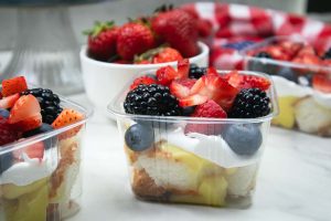 Berry Trifle in a clear, personal serving dessert cup.