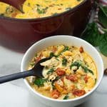 Low Carb Tuscan Soup in white bowl.
